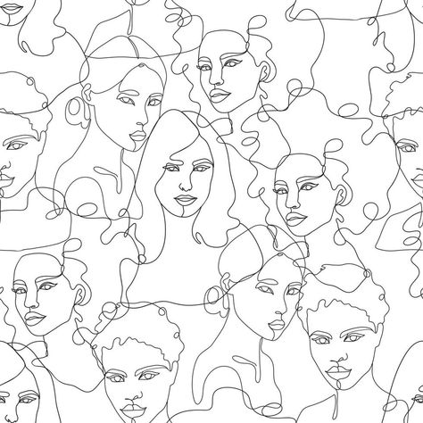 Modern abstract female portraits. Hand drawn outline trendy vector illustration. Continuous line, minimalistic concept. Vector seamless pattern. Monochrome Pattern, Female Portraits, Continuous Line, Art Licensing, Pattern Illustration, Modern Art Abstract, Vector Photo, Sophisticated Style, Lyon