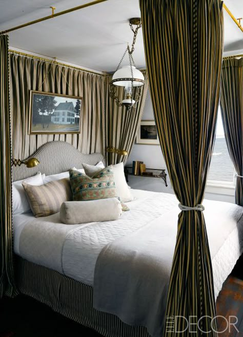 When Ken Fulk purchased a run down Victorian home on Cape Cod, no one knew it would become a total dream house after a grand renovation. Take a peek inside the charming waterfront cottage. Modern Canopy Bed, Beautiful Bed Designs, Simple Bed Designs, Rose Tarlow, Canopy Bedroom, Small Bedroom Designs, John Derian, Small Bedroom Decor, Bed Curtains