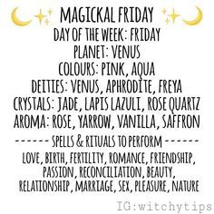 Tips for Witches Everywhere! ✨ on Instagram: “Magickal Friday 🌙 Here are correspondences and best spells to do on a Friday!” Freya Crystals, Friday Magic, Crystals Jade, Friday Day, Ritual Candles, Witchy Vibes, Book Of Shadows, Aphrodite, Fertility