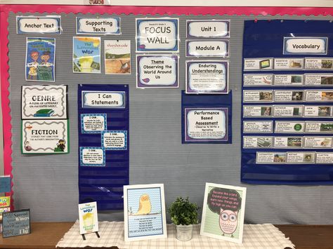 Example Focus Wall/Concept Board. Headers can be found at https://www.teacherspayteachers.com/Store/Vicki-Schoenfeld Wit And Wisdom 1st Grade, Focus Walls, Wall Concept, Teaching Organization, Focus Wall, Reading Street, Elementary Classroom Decor, 5th Grade Classroom, Middle School Reading