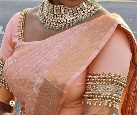 Buy Peach Coral Maggam Work Aari Work Handmade Saree Blouse . online on Etsy India. Shop for handmade, vintage and unique Saree Blouses & Cholis items from MaggamWork online on Etsy Peach Colour Blouse Aari Work, Peach Blouse Design, Copper Aariwork Blouse Designs, Peach Colour Blouse Designs, Stone Aari Work Blouse, Blouse Aari Work Design, Peach Colour Saree, Pink Blouse Work, Aari Work Blouse Design