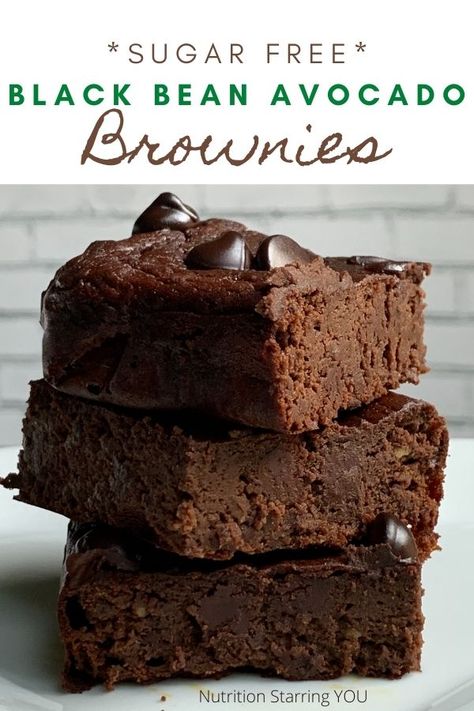 Black Bean Avocado Brownies, Sugar Free Black Bean Brownies, Grain Free Brownie Recipe, Avocado Cookies, Unsweetened Iced Tea, Breakfast Baking, Sugar Free Brownies, Avocado Brownies, Black Bean Brownies