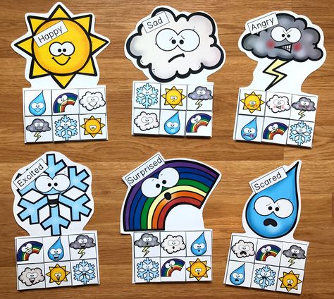 Weather Emotions Sorting - Click Image to Close Identifying Emotions, Weather Lessons, Emotions Preschool, Emotions Posters, Rainbow Activities, Weather Theme, Weather Unit, Early Learning Activities, Curriculum Planning