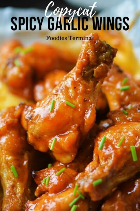 Garlic Buffalo Wings, Wings Recipe Spicy, Spicy Garlic Wings Recipe, Buffalo Wild Wings Spicy Garlic Sauce, Spicy Garlic Chicken Wings, Hot Honey Garlic Wing Sauce, Copycat Wingstop Wings, Hot Wings Sauce Recipe, Homemade Wing Sauce Recipes