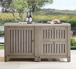 Outdoor Buffet, Cabinet Gray, Outdoor Cabinet, Weathered Furniture, Outdoor Kitchen Island, Stoneware Dinnerware Sets, Concrete Kitchen, Outdoor Furniture Collections, Grey Kitchens