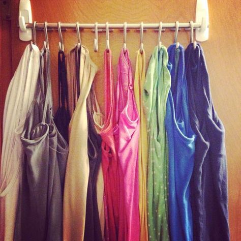 Tank Top Storage Ideas, Tank Top Organization, Tank Top Storage, Hanging Closet Storage, Craft Room Closet, Closet Room Organizer, Craft Closet Organization, Closet Small Bedroom, Diy Bedroom Storage