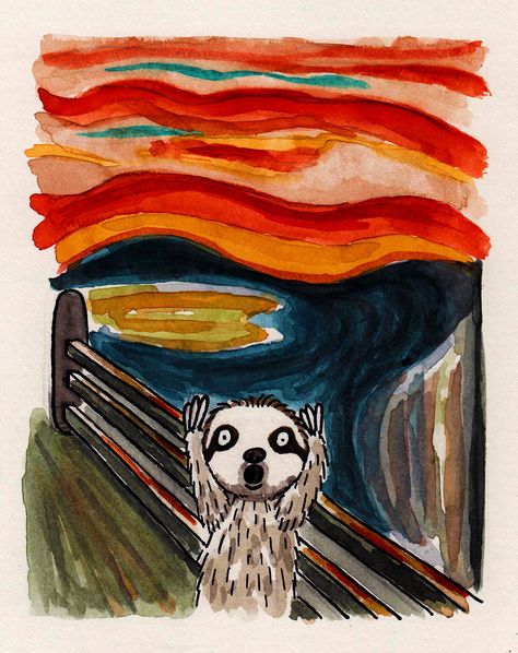 Slothy "Scream". Want audio version. Famous Art Pieces, Sloth Life, Sloth Art, The Scream, Sloths Funny, Sloth Lovers, Baby Sloth, Tinta China, Cute Sloth