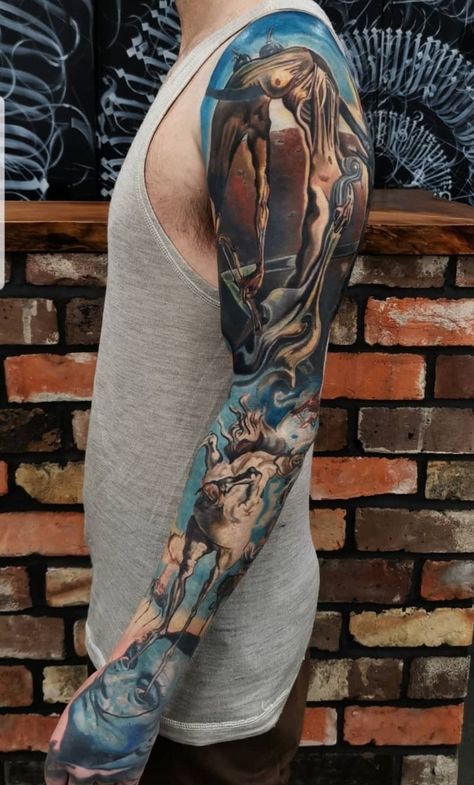 Salvador Dali Tattoo, Dali Tattoo, Salvador Dali Art, Trending Tattoos, Surreal Tattoo, Dali Art, M Tattoos, History Tattoos, Full Arm Tattoos