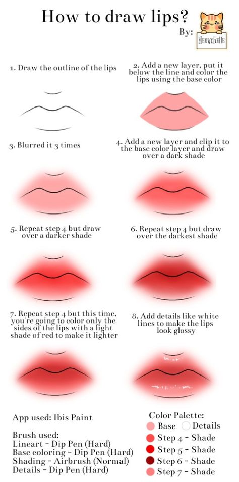 Draw Anime Lips, Draw Lips Step By Step, Lips Step By Step, Lip Tutorial Drawing, Lips Cartoon, How To Draw Lips, Lip Color Palette, Lips Sketch, Draw Lips