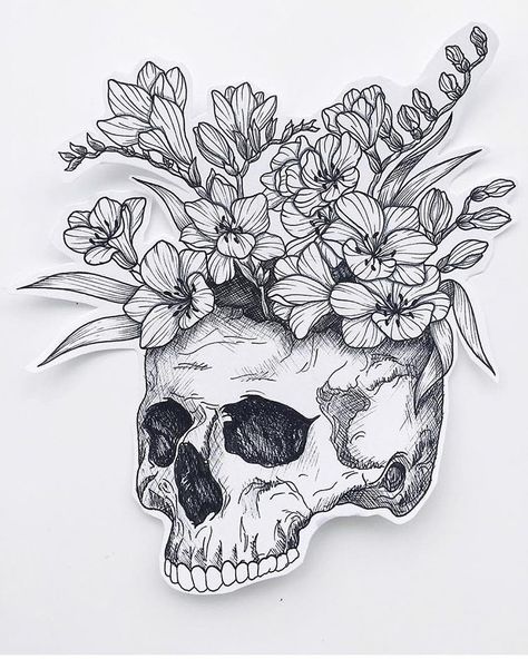 Uwu Tattoo, Men Flowers, Floral Skull Tattoos, Tattoo Crane, Succulent Tattoo, Skull Tattoo Flowers, Feminine Skull Tattoos, Skull Sketch, Skeleton Tattoos