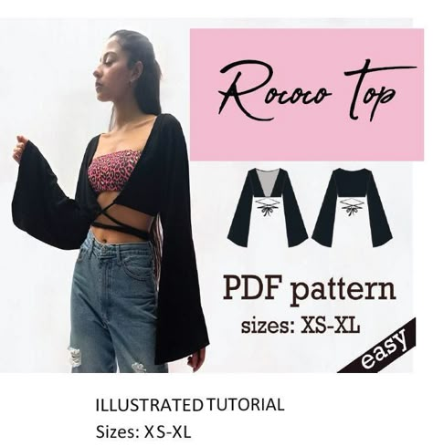 Flare Sleeve Crop Top Sewing Pattern Hippie Top for Festivals, Partys or the Beach XS-XL Detailed PDF Download A0, A4, Us Letter Size - Etsy Norway Crop Top Sewing, Crop Top Sewing Pattern, Hippie Top, Crop Top Pattern, Long Sleeve Pattern, Hippie Tops, Top Sewing, Seam Allowance, Couture Mode