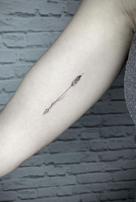 Forarm Tattoos Woman Arrow, Arrow Tattoo Inner Bicep, Elegant Arrow Tattoos For Women, Arrow With Writing Tattoo, Small Tattoo Arrow, Mini Arrow Tattoo, Elegant Arrow Tattoo, Virgo Arrow Tattoo, Delicate Arrow Tattoo