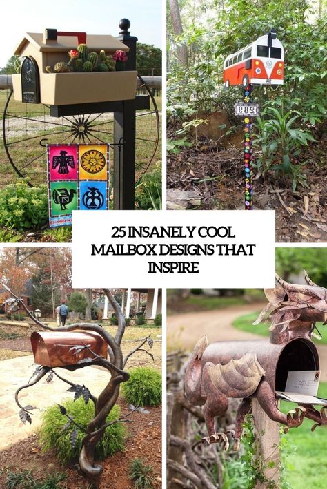 insanely cool mailbox designs that inspire cover Custom Made Mailboxes, Painted Mailbox Ideas Diy Farmhouse, Painting Mailboxes Ideas, Mailbox Covers Diy, Funky Mailbox Ideas, Country Mailbox Ideas Rustic, Mailbox Art Ideas, Unique Mailbox Ideas Diy, Mailbox Upcycle