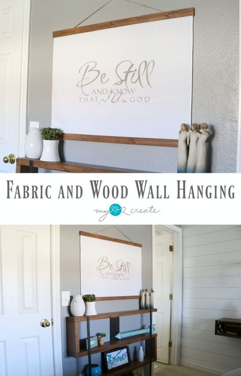 Create a beautiful fabric and wood wall hanging with this easy picture tutorial at MyLove2Create Eclectic Accessories, Make Your Own Sign, Picture Tutorial, Pottery Barn Inspired, Wood Wall Hanging, Décor Diy, Diy Signs, Fabric Wall, Handmade Home Decor