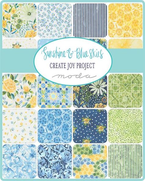 PREORDER - Nov/24 - Sunshine Blue Skies Charm Pack Moda Fabric Quilts, Indigo Quilt, Sky Lake, Sunny Disposition, Cloud Canvas, Blue Sky Clouds, Green Quilt, The Embrace, Blue Quilts