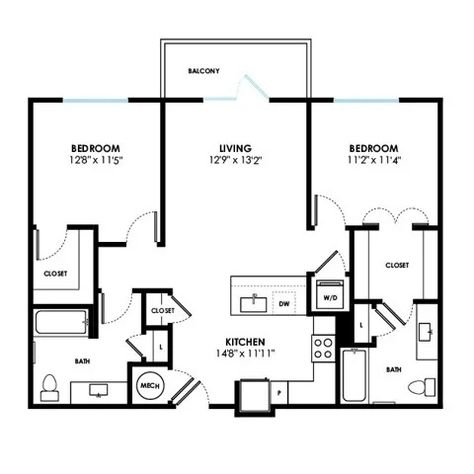 Hickory | 2 Bed Apartment | Hite & Notch Apartments 2 Bed Apartment Floor Plan, 2 Bedroom Apartment Layout, 2 Bedroom Apartment Floor Plan, 2 Bed Apartment, Bed Apartment, Apartment Floor Plan, Bedroom Layout, Renters Insurance, Apartment Layout