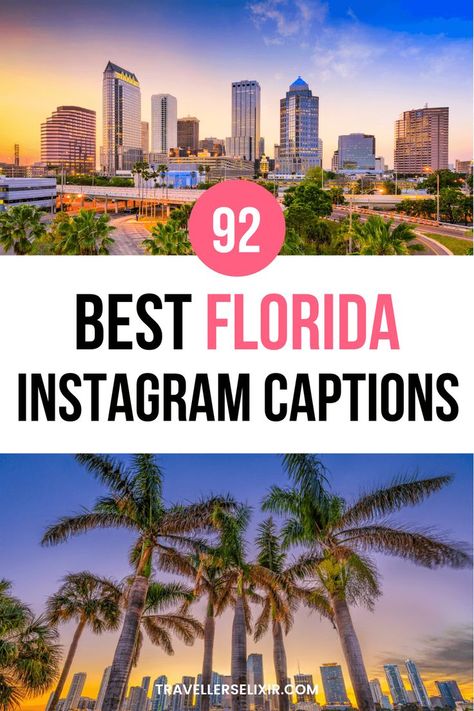 Best Florida Instagram captions & quotes Florida Instagram Captions, Instagram Captions Cute, Florida Quotes, Puns Quotes, Florida Vacation Spots, Vacation Captions, Short Captions, Florida Keys Beaches, South Beach Florida