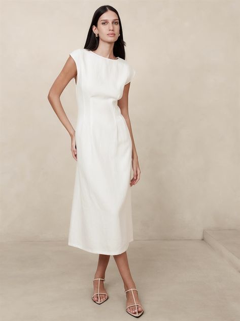 Summer Office Dress, Midi Dress White, White Linen Dresses, Linen Fashion, Linen Midi Dress, Grad Dresses, Office Dresses, Banana Republic Factory, 2024 Fashion