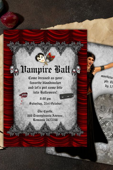 Vampire Ball Halloween Party Invitation Vampire Theme Party Decoration, Vampire Ball Party, Vampire Lair, Vampire Theme Party, Vampire Birthday, Vampire Halloween Party, Vampire Ball, Masquerade Party Invitations, Creepy Halloween Party