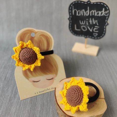 Handmade Set of 2 Yellow Crochet Sunflower Hair Scrunchies Crochet Hair Ties, Sunflower Hair, Handmade Sunflower, Hair Tie Accessories, Yellow Crochet, Crochet Sunflower, Unique Hair, The Sunflower, Hair Scrunchies