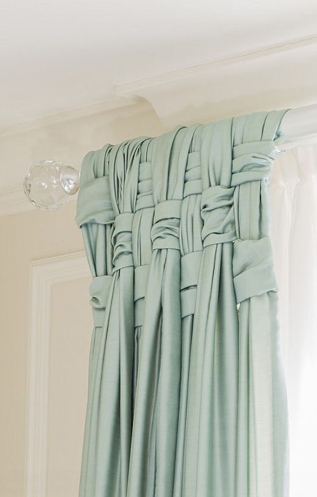 Woven drapes, very pretty- easy way to make something as simple as drapes look even better Green Stationary, The Curtains, Diy Casa, Hemma Diy, غرفة ملابس, Window Dressings, The Curtain, Play Kitchen, Curtains Living Room