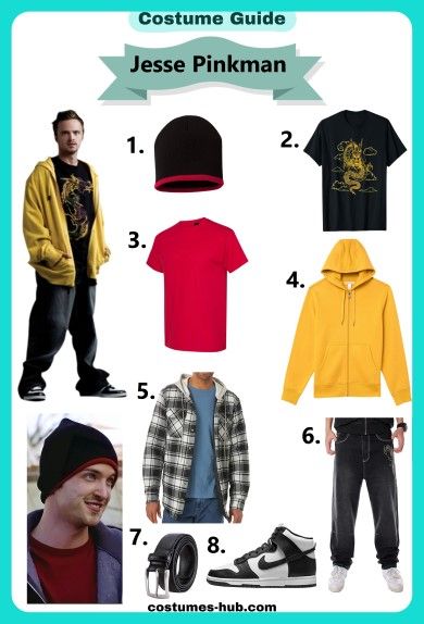 Jesse Pinkman Costume Jessy Pinkman Style, Jessie Pinkman And Jane Costume, Jessie Pinkman Halloween Costume, Jesse Pinkman Style Clothes, Jesse Pinkman Outfit Halloween, Jesse Pink Man Outfits, Jessie Pinkman Costume, Halloween Cosplay Ideas Men, Jesse And Walter White Costume