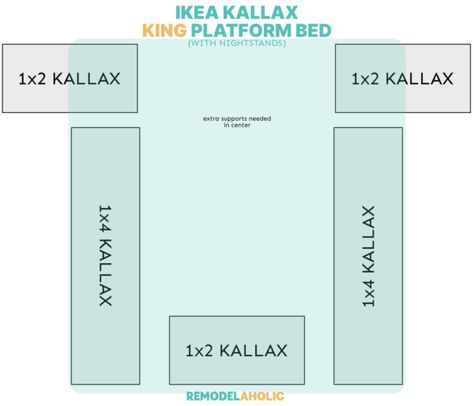 Ikea Hack King Storage Bed, King Size Kallax Bed, Diy Platform Bed With Storage Queen Ikea Hacks, Kallax Bed King Size, King Size Loft Bed Diy, King Size Bed Frame Diy Ikea Hacks, Kallax King Size Bed, Ikea King Bed Hack, Ikea Bed Diy