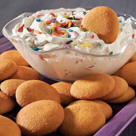 "Va-NILLA" Confetti Dip | Snackworks US Nilla Wafer Dip Recipes, Dip For Nilla Wafers, Confetti Dip, Nilla Wafers, Molten Chocolate, Easy Bbq, Cheese Snacks, Entertaining Recipes, Party Desserts