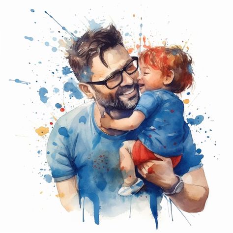 Premium Photo | Happy father's day painting in watercolor effect Happy Men's Day, Father's Day Painting, Day Painting, Fathers Day Cake, Dad And Son, Men's Day, Watercolor Effects, Mans World, Happy Father's Day