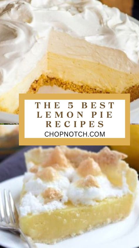 Dive into a world of citrusy bliss with our curated collection of the best lemon pie recipes! Each pie is a symphony of flavors, with the tartness of fresh lemons balanced perfectly with sweet fillings and flaky crusts. Whether you're hosting a dinner party or simply craving a slice of sunshine, these lemon pie recipes are sure to satisfy. #LemonPieRecipes #CitrusyDelights #DessertInspiration #HomemadeGoodness #ChopNotchRecipes #PiePerfection #LemonLovers #BakingMagic #DessertIdeas Miniature Impossible Lemon Pies, Lemon Cool Whip Pie, Joanna Gaines Lemon Pie, Lemon Meringue Pie With Condensed Milk, Lemon Icebox Pie Eagle Brand No Bake, Lemon Butter Pie, Lemon Condensed Milk Pie, Lucky Leaf Lemon Pie Filling Recipes, Lemon Pies Recipes