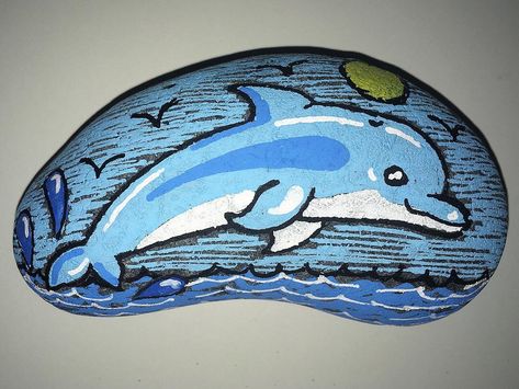 Painted rocks  Leaping dolphin Painted Rock Ideas, Fish Rocks, Dolphin Painting, Lilo And Stitch Drawings, Diy Rock Art, Stitch Drawing, Rock Painting Ideas Easy, Rock Ideas, Rock Painting Designs