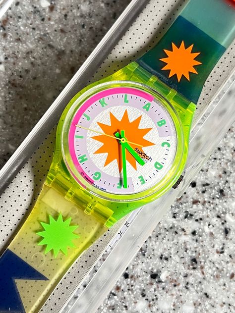 Vintage Swatch Watch Called Arctic Star From 1992 New Old Stock Never Worn in Original Box With Battery Neon Colorful Swatch Watch - Etsy Vintage Swatch Watch, Colorful Watches, Yellow Bee, Swatch Watch, Bee Design, Wrist Watches, Breitling Watch, Quartz Watch, Cute Shoes