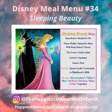 Sleeping Beauty Dinner, Disney Movie Themed Dinner, Family Movie Night Themes, Disney Movie Night Menu, Sleeping Beauty Movie, Disney Themed Movie Night, Disney Movie Night Food, Pixar Studios, Disney Themed Food