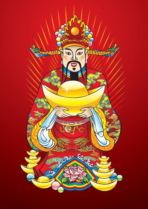 Chinese New year god of wealth. Riches and prosperity, with golden treasures and , #Aff, #wealth, #Riches, #prosperity, #Chinese, #year #ad Chinese New Year Wallpaper, Lotus Vector, Chinese Buddhism, Chinese Picture, Chinese Wallpaper, Buddha Tattoos, New Year Art, Apple Logo Wallpaper Iphone, God Of Wealth