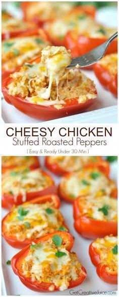 Cheesy Chicken Stuffed Peppers - these are SO delicious! Make them in the oven or on the grill this summer! #creativehome #KetoDietBreakfastRecipes Low Carb Fast Food, Chicken Stuffed, No Carb Recipes, Resep Diet, Low Carb Diets, Chicken Stuffed Peppers, Diet Vegetarian, Cheesy Chicken, On The Grill