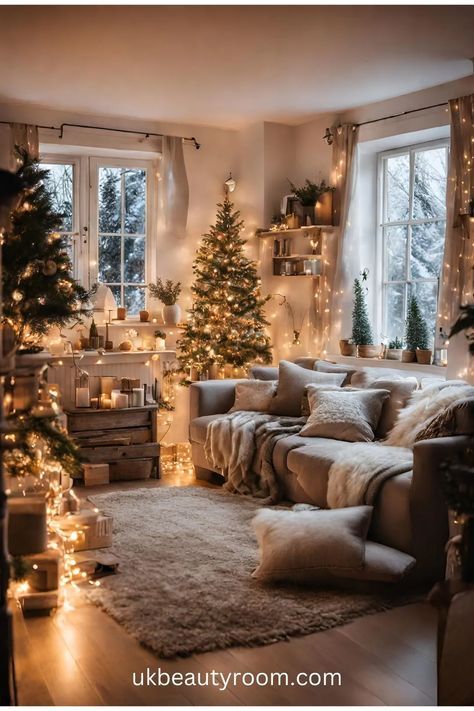 Christmas Lounge Room, Christmas Decoration Living Room, Elegant Christmas Decor Ideas, Christmas Living Room Ideas, Living Room Christmas Decor Ideas, Christmas Lounge, Christmas Living Room Decor Ideas, Porch Diy, Bedroom Scandinavian