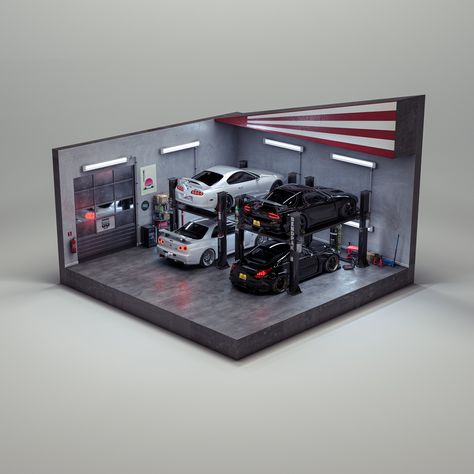 ArtStation - JDM Garaje Petrolhead Diorama Hot Wheels Custom Cars, Hot Wheel Dioramas, Hot Wheels Diorama Garage, Car Diorama Ideas, Hot Wheels Diy Ideas, Hotwheels Diorama Diy, Jdm Hot Wheels, Diorama Garage 1/64, Hotwheels Display Ideas