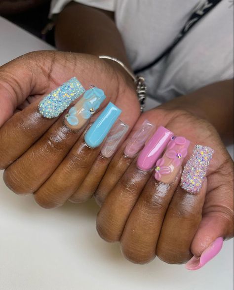 Reveal Nails, Gender Reveal Nails, Long Acrylic Nail Designs, Long Acrylic, Long Acrylic Nails, Acrylic Nail Designs, Gender Reveal, Acrylic Nails, Nail Designs