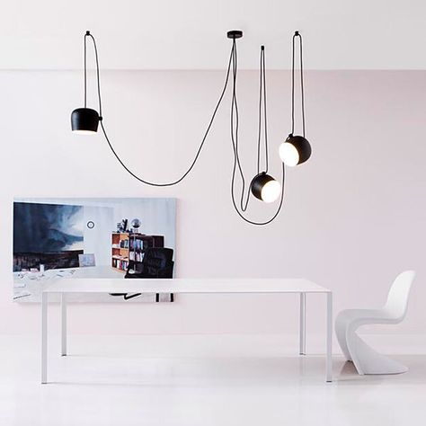 Flos AIM Pendant Light, Set  of 3 in color Black Flos Pendant, Flos Aim Pendant, Flos Aim, Bright Minimalist, Flos Lighting, Bouroullec Brothers, Erwan Bouroullec, Multi Light Pendant, Italian Lighting