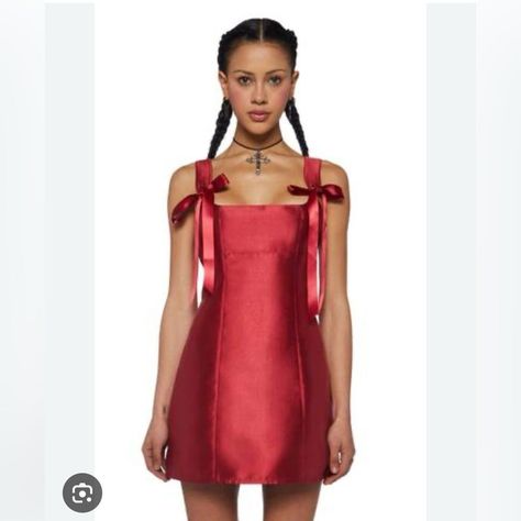 Red Satin Stardust Luxe Mini Dress New With Tags Current Mood For Dolls Kill Current Mood Clothing, Current Mood, Pink Mini Dresses, Ribbon Tie, Red Mini Dress, Corset Dress, Stardust, Dolls Kill, Doll Dress