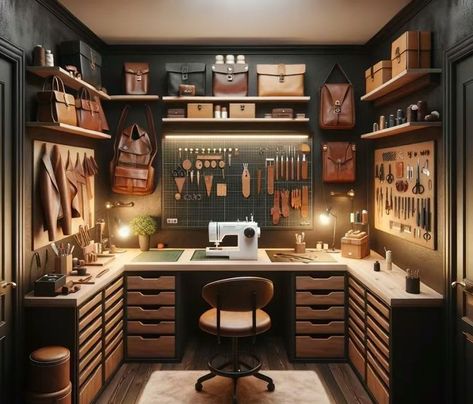 Small Office Lots Of Storage, Craft Room Layout Ideas Floor Plans, Tiny Woodshop, Architecture Table, Workbench Desk, Home Art Studios, Dream Art Room, Epoxy Countertops, Drukarka 3d