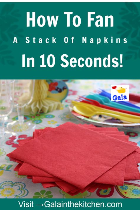 How to fan a stack of paper napkins in 10 seconds! Professionals use this method not only to fancy up the table but also to decrease the use of the number napkins. Check out 4 ways to do it with 2 videos on my website Galainthekitchen.com                      #napkins #howto #papernapkins #fannapkins #galainthekitchen Making Paper Napkins Pretty, How To Display Paper Napkins On Table, Tea Party Paper Napkin Folding Ideas, How To Display Napkins On Table, Paper Napkins Table Setting, How To Display Napkins At A Party, Paper Napkin Display Ideas, Simple Paper Napkin Folding Ideas, Table Setting With Paper Napkins