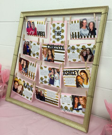 Love how my Meet the Maids board turned out! Meet The Maids Bridal Shower Ideas, Meet The Bridesmaids Board, Meet The Bridal Party Board, Meet The Bridesmaids, Meet The Bridal Party, Meet The Maids, Knot Ideas, Bridesmaid Gifts Unique, Autumn Wedding Reception