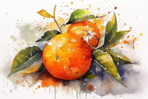 Oranges Watercolor Paintings, Painting Of Oranges, Orange Watercolor, Orange Bowl, Christmas Spices, Watercolor Christmas Cards, Orange Leaf, Fruit Vegetables, Watercolor Christmas