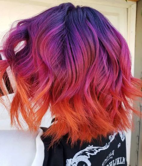 Fire Ombre Hair, Fire Hair Color, Fashion Hair Color, Sunset Hair Color, Hair Color Inspiration, Flame Hair, Sunset Hair, Fire Hair, Vivid Hair Color