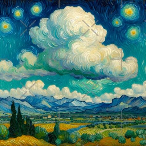 Cloudy Day - Oil Painting of Field with a Cloudy Sky by Star-Fragment | Redbubble Painting Of Field, Star Fragment, Giant Canvas, Scenery Art, Day Painting, Starry Nights, Cloudy Sky, Cloudy Day, Impressionism