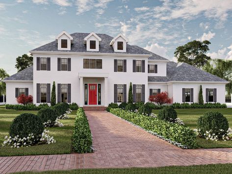 050H-0515: Two-Story Colonial House Plan with Southern-Style Highlights; 5 Bedrooms, 435 Baths, 4-Car Garage, Two-Story Foyer Advanced House Plans, Southern Style House Plans, Southern House Plan, Colonial House Plans, Southern Traditional, Southern House, Traditional House Plan, Best House Plans, Colonial House