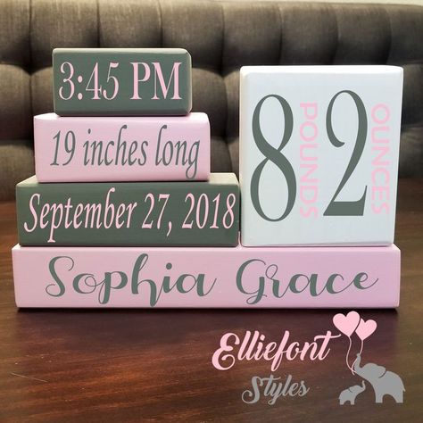 Baby Age Blocks, Baby Birth Stats, Cricut Baby, Name Blocks, Baby Stats, Laser Files, Wood Personalized, Birth Stats, Cricut Designs