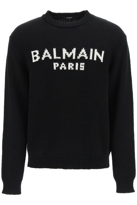 Shop or share your style of the product on ModeSens! BALMAIN crew neck sweater in merino wool yarn, detailed with contrast Balmain Paris intarsia on the front. Loose volume with low set-in sleeves, ribbed edges. The model is 185 cm tall and wears a size L. Balmain Shirt, Balmain Sweater, Wool Sweater Men, Balmain Men, Merino Sweater, Balmain Paris, Merino Wool Yarn, Wool Turtleneck, Wool Blend Sweater