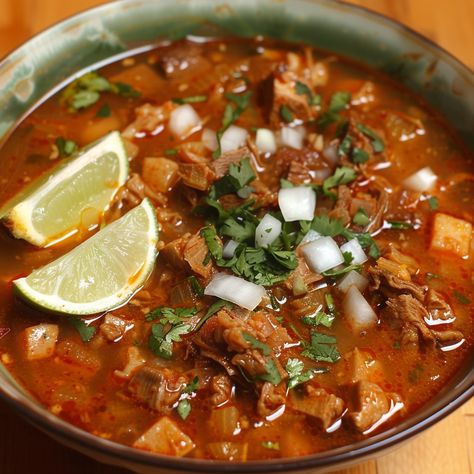 🌶️ Experience the bold flavors of Menudo! 🍲✨ #Menudo #MexicanCuisine Menudo (Mexican Tripe Soup) Ingredients: Beef tripe, cleaned and cut into pieces (2 lbs) Hominy, drained and rinsed (2 cups) Onion, chopped (1) Garlic, minced (4 cloves) Red chili powder (2 tbsp) Oregano (1 tbsp) Salt (to taste) Water (10 cups) Lime wedges (for garnish) Cilantro, chopped (1/4 cup) Onion, chopped (for garnish) Instructions: In a large pot, bring water to a boil and add beef tripe. Simmer until tripe is te... Beef Tripe Recipes, Menudo Recipe Authentic, Mexican Menudo Recipe, Beef Tripe Stew, Tripe Stew, Tripe Recipes, Tripe Soup, Menudo Recipe, Beef Tripe